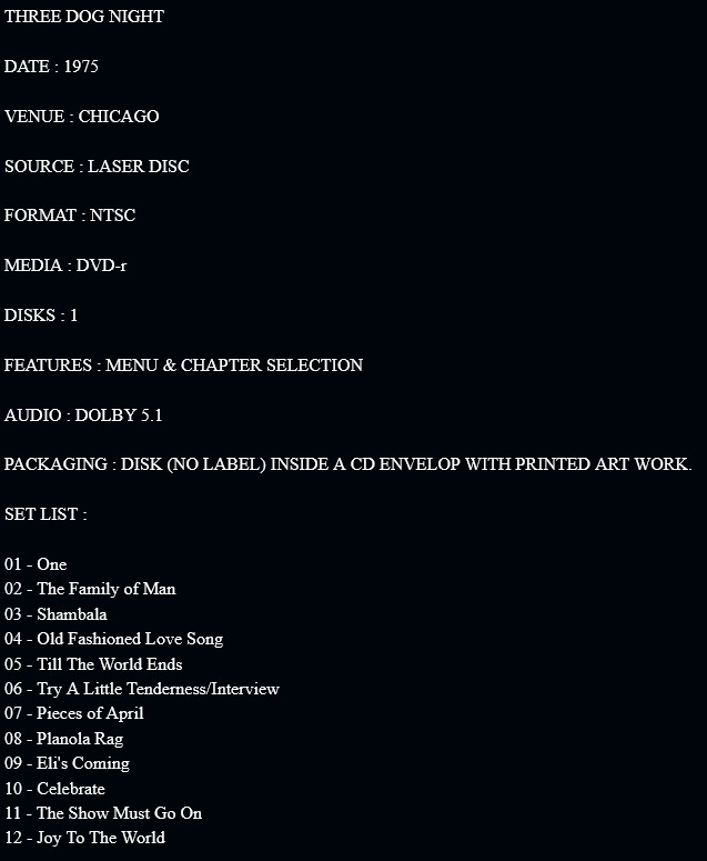 Three Dog Night » Live Soundstage 1975 » dvd