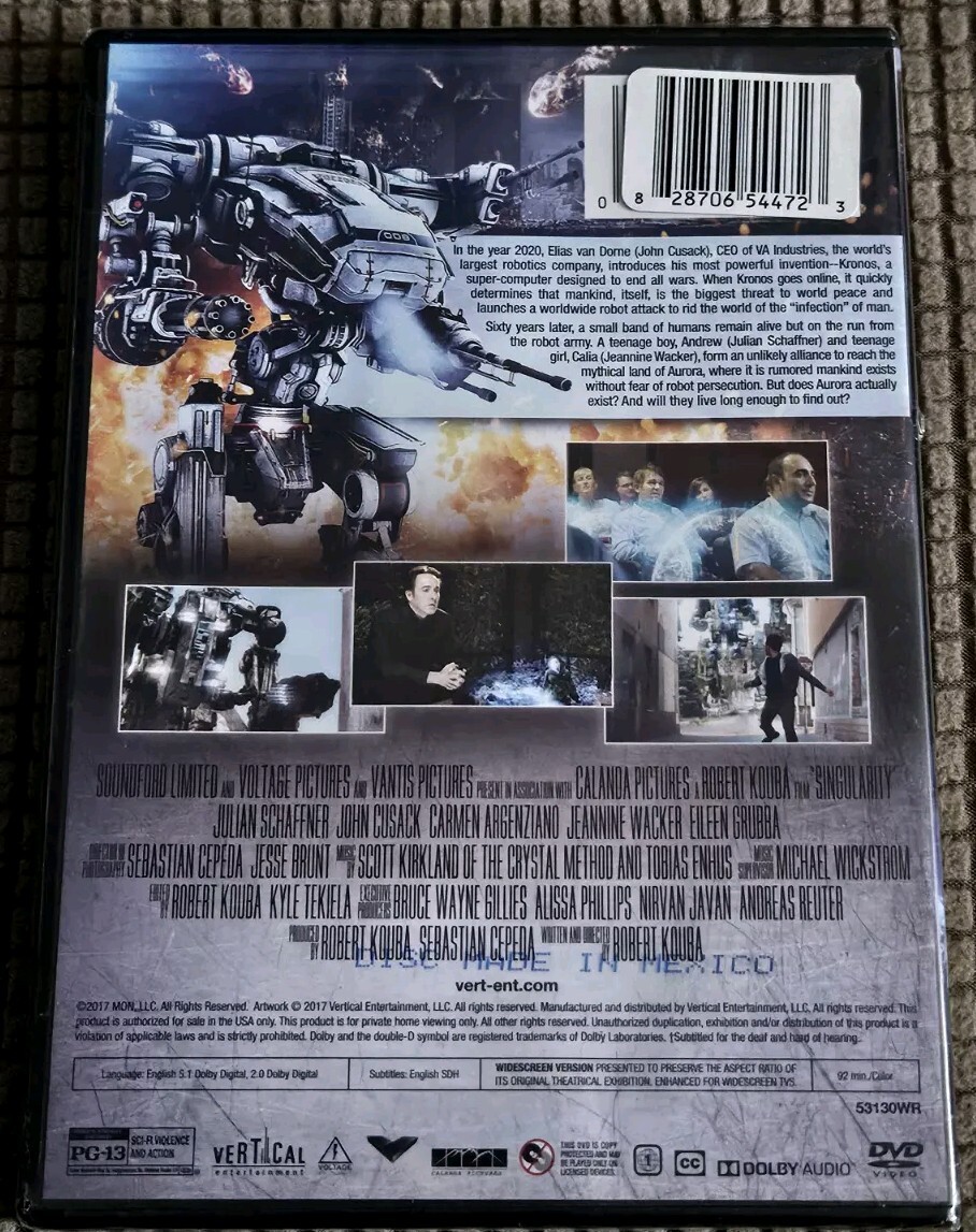 2017 DVD Singularity Julian Schaffer John Cusack Sci-Fi PG-13 Widescreen 92 Min
