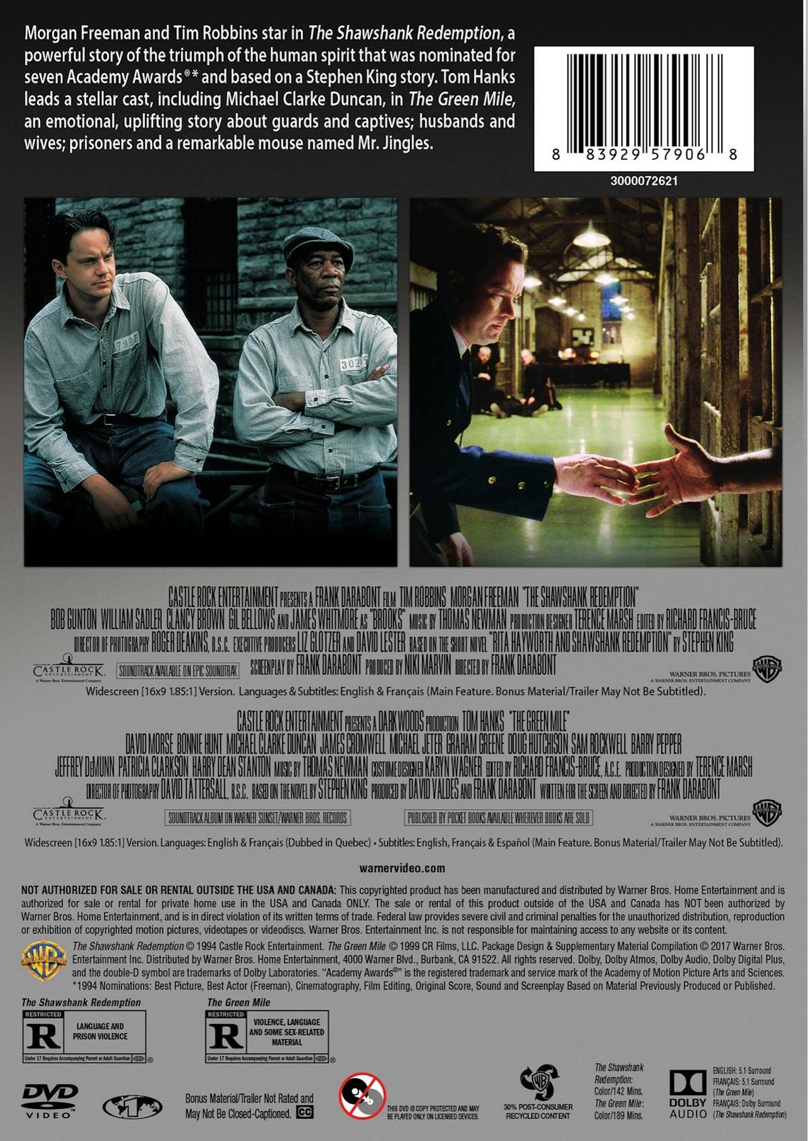 The Shawshank Redemption / The Green Mile DVD NEW