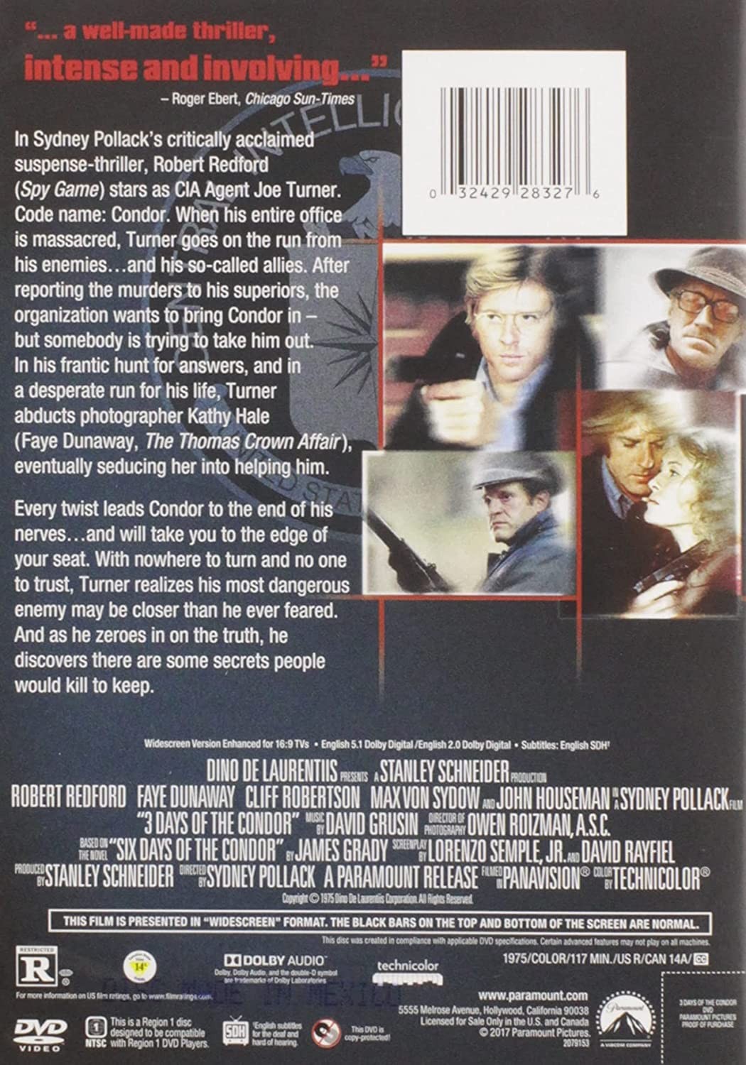 3 Days of the Condor (DVD) Robert Redford Faye Dunaway Cliff Robertson