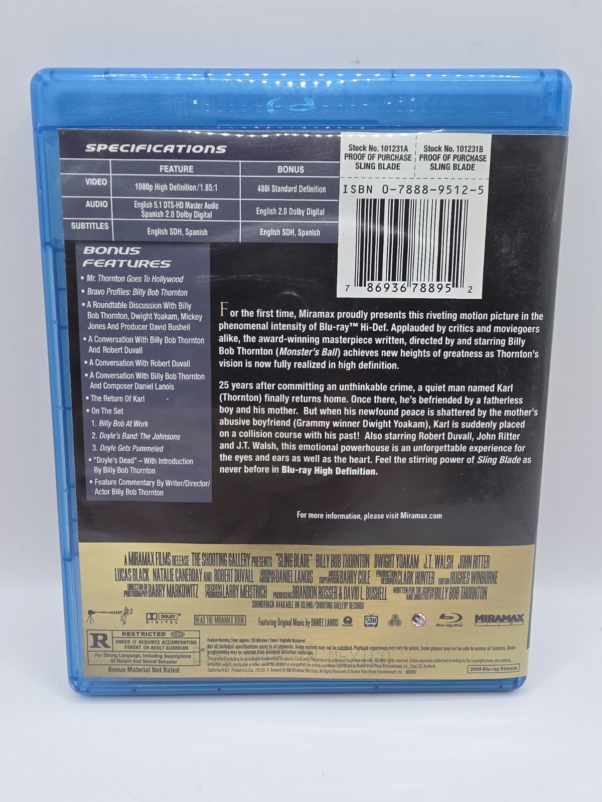 Sling Blade – Blu-Ray 1996 Billy Bob Thornton