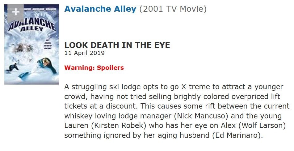 Avalanche Alley (DVD, 2001) Roger Corman,Ed Marinaro,Nick Mancuso,Tobias Mehler