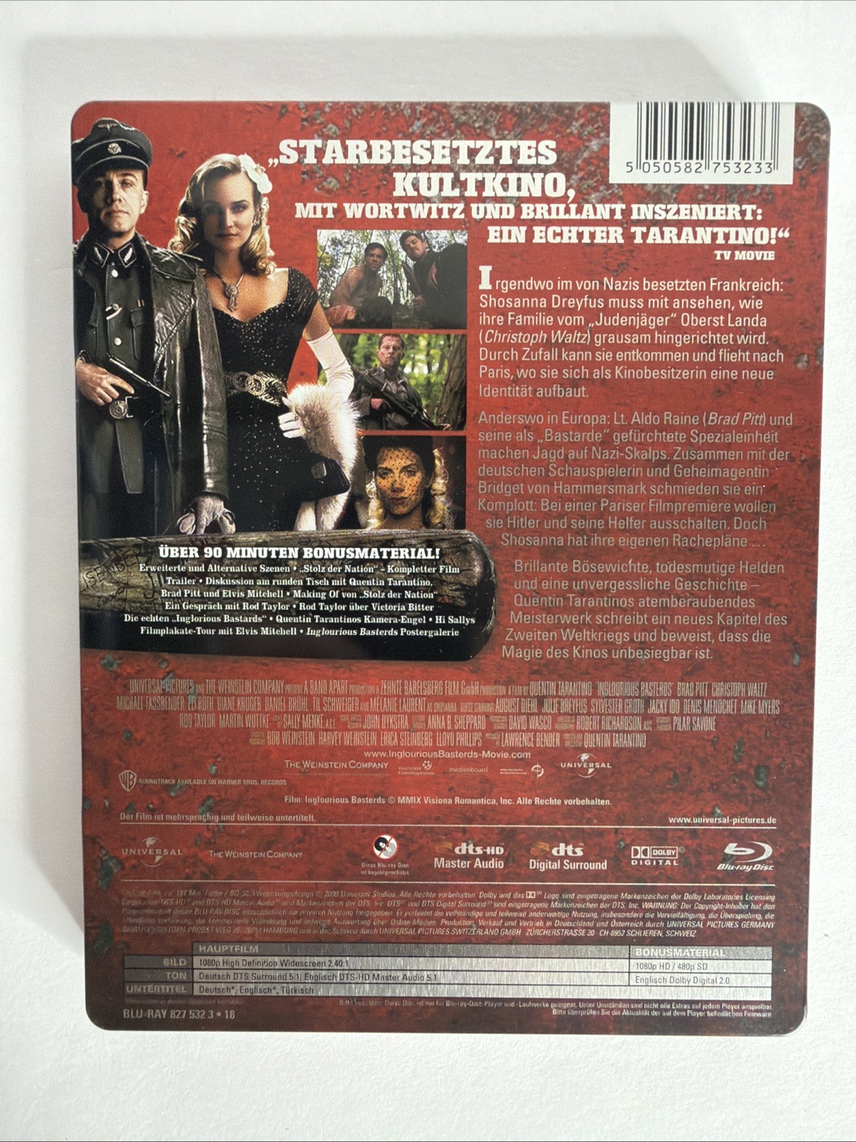 Inglourious Basterds DEBOSSED SteelBook Blu-Ray Brad Pitt Quentin Tarantino
