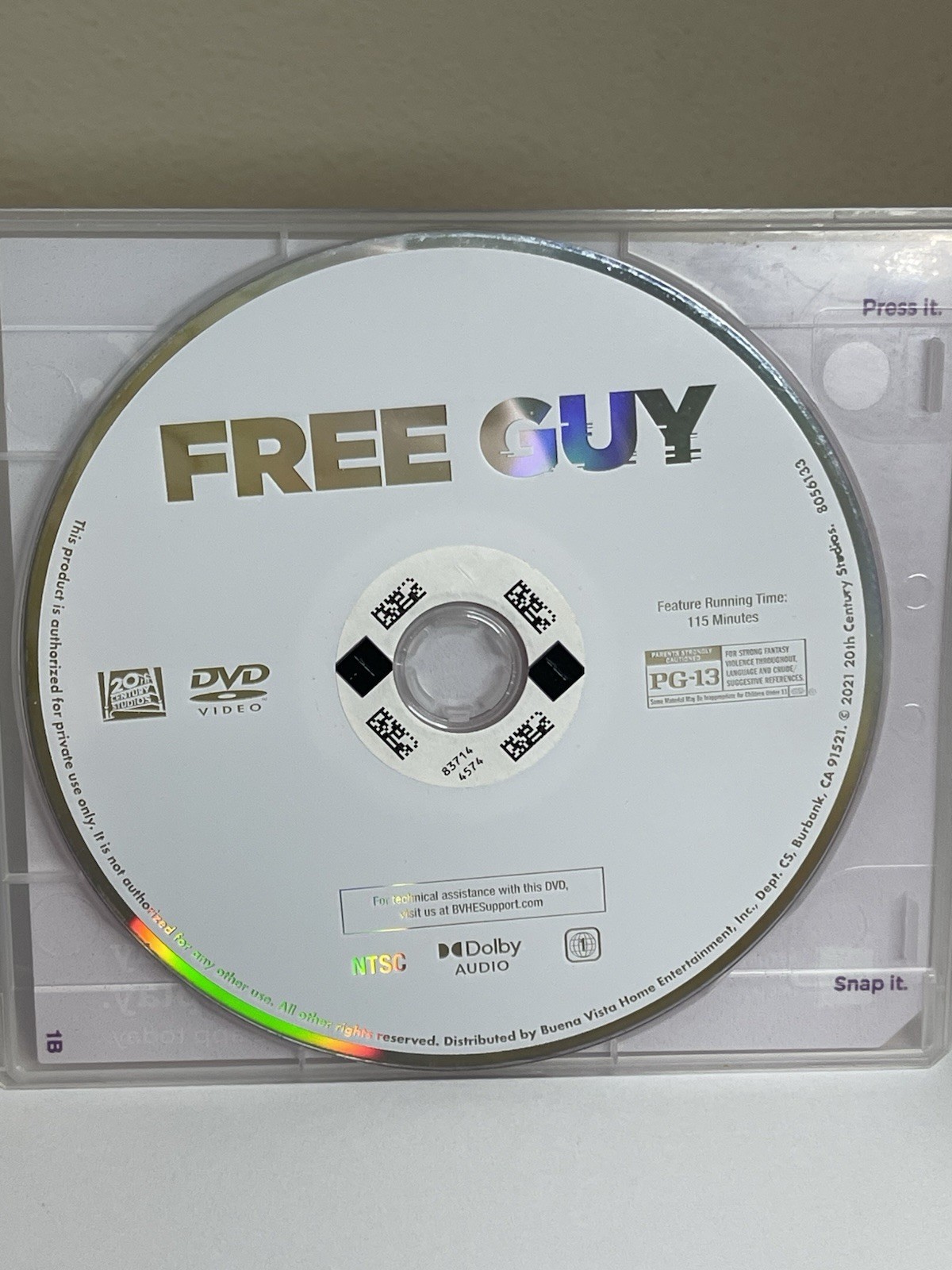 20th Century Studios Free Guy DVD Movie PG-13 2021 NTSC DVD Video