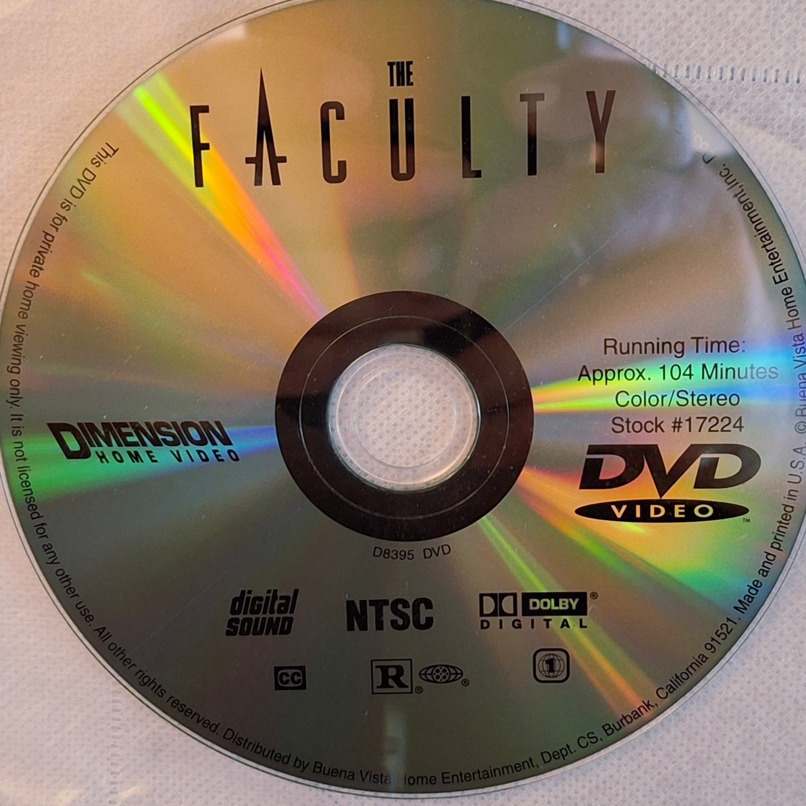 The Faculty DVD 1998 Robert Rodriguez Kevin Williamson Sci-Fi Horror DISC ONLY