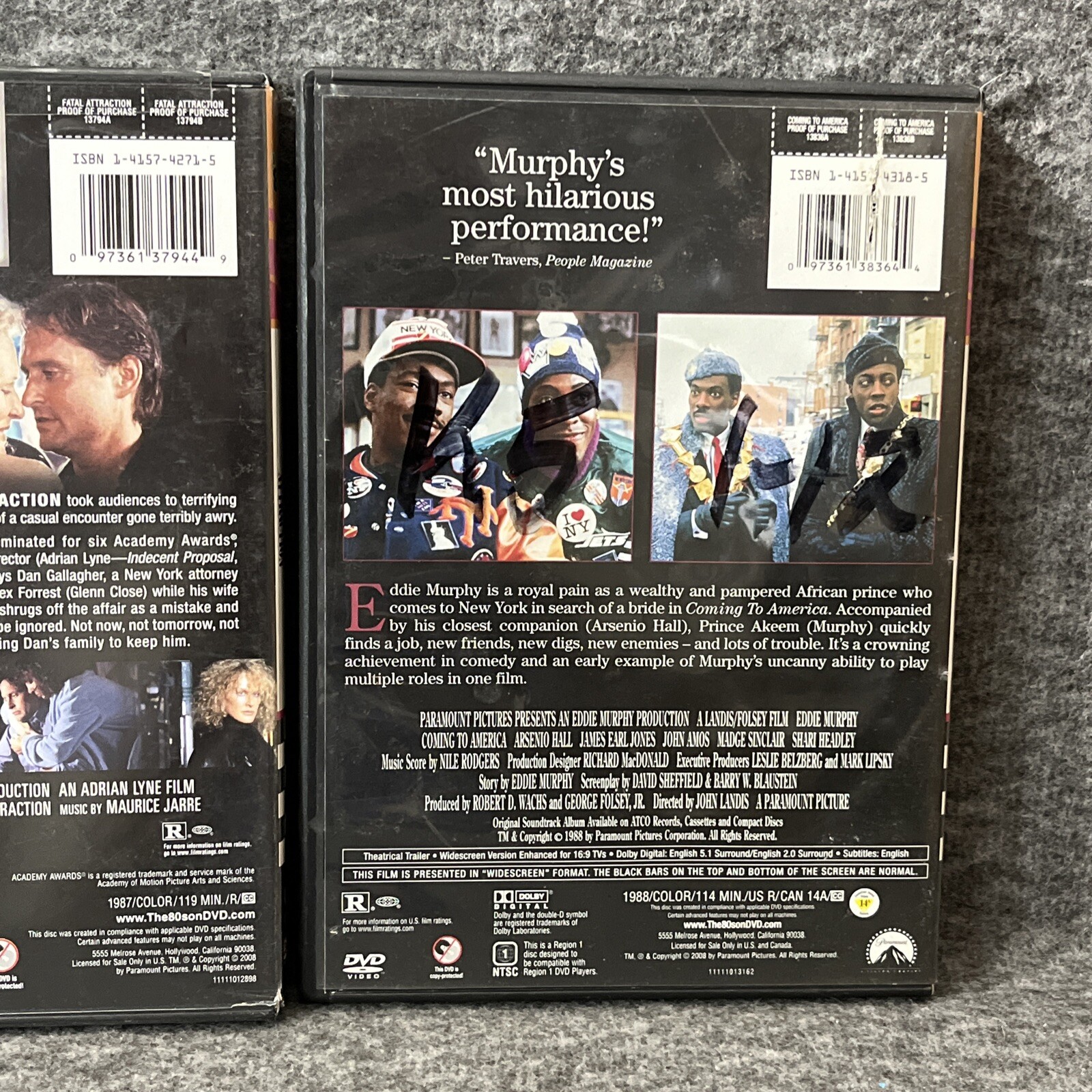 I Love The 80’s DVDs -Fatal Attraction/Coming To America 2 Feature Films