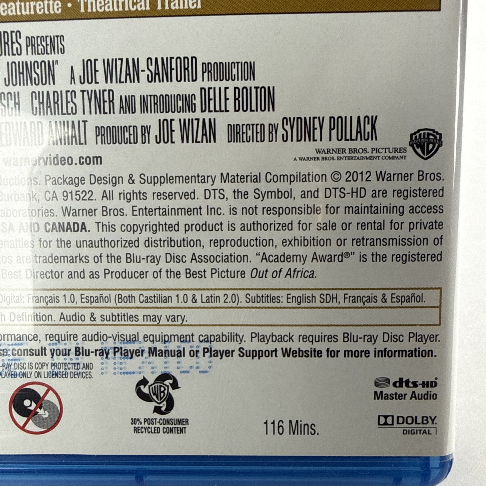 Jeremiah Johnson [Blu-Ray Disc, 1972] Sydney Pollack Western Robert Redford 2012