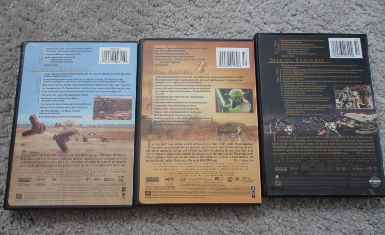 Star Wars: Episodes I-III (LOT of 3 DVDs) George Lucas Ewan McGregor Sci-Fi