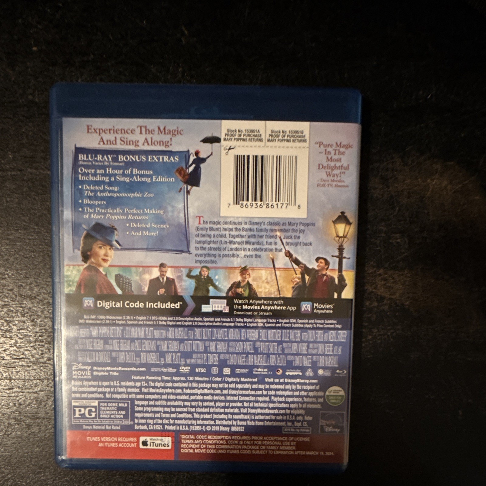 Disney Mary Poppins Returns Blu-ray + DVD + Digital Multi Screen PG 130 Min