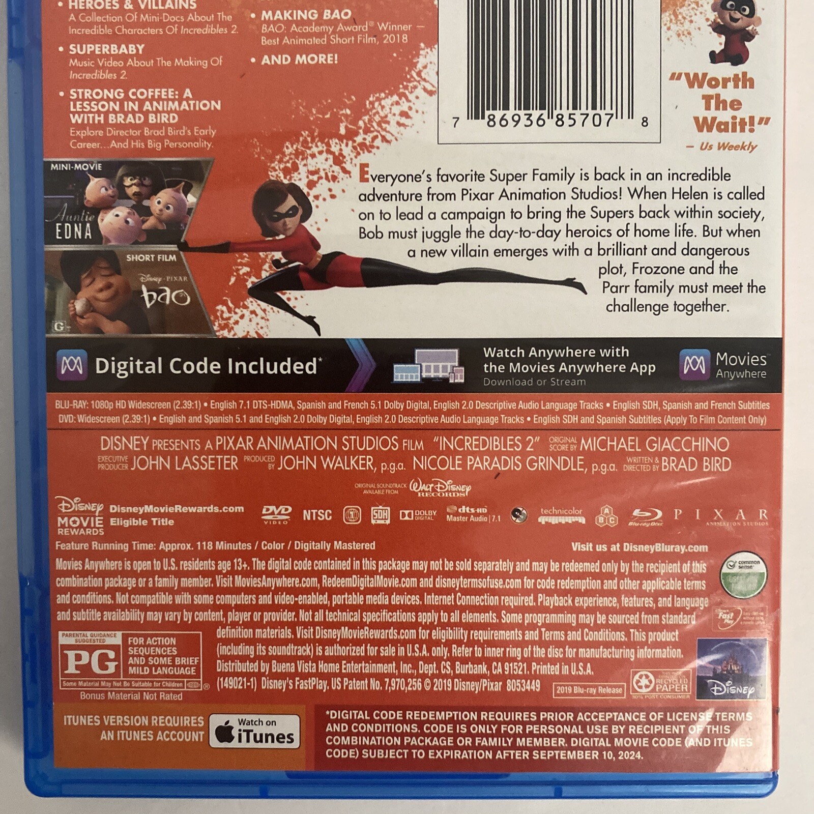 Incredibles 2 Blu-ray 2018 Disney Pixar Brad Bird John Lasseter