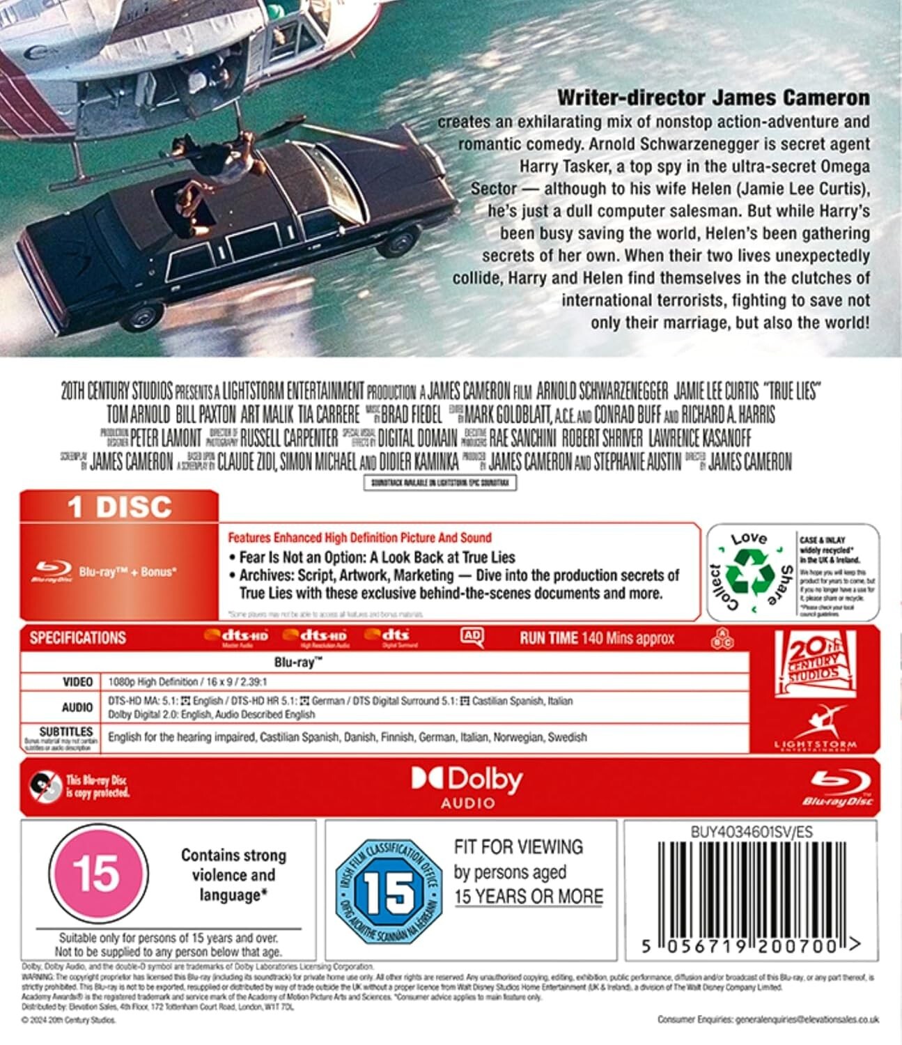 True Lies [Blu-ray] (1994) Arnold Schwarzenegger, Jamie Lee Curtis James Cameron